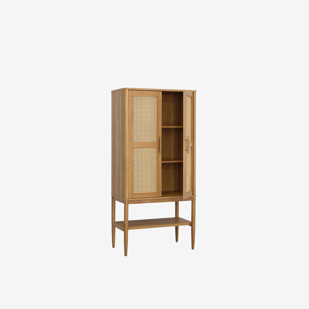 Walnut Rattan Shoe Cabinet - Image 2