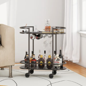 Two-Tier Beverage Storage Rack with Integrated Wine Glass Holder